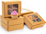 40 Pack Brown Bakery Boxes with Window and Dividers, 6 x Inch Mini Pastry 4 Compartments, Kraft V1259-DP01-A-924