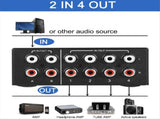 4 Way Bi-Directional RCA Stereo Switch 2 in 4 Out or 4 in 2 Out L/R Jack Sound Channel RCA V1369-AZ3-W-11913