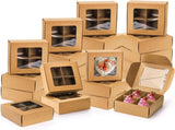 40 Pack Brown Bakery Boxes with Window and Dividers, 6 x Inch Mini Pastry 4 Compartments, Kraft V1259-DP01-A-924