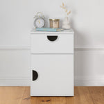 PORTO BEDSIDE TABLE - WHITE - SLIM - HALF MOON BLACK V164-ECS13WTB04B