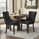 2x Velvet Dining Chairs Upholstered Tufted Kithcen Chair with Solid Wood Legs Stud Trim and V226-SW8801BK