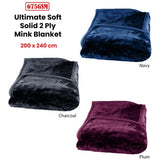 675gsm 2 Ply Solid Faux Mink Blanket Queen 200x240 cm Navy V442-BZO-BLANKET-675SOLID-NAVY-QS