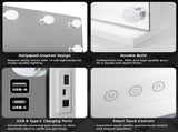 LED Beauty Mirror with 18 Bulbs, Colour Settings, USB A and USB C, White, 80 x 62cm V196-BM800