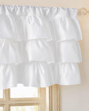 Farmhouse Ruffled Valance Curtain, Rod Pocket Three-Tier Window Treatment for Kitchen, Bathroom and V1189-LC-AMZ-00235