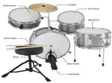 Karrera Mini 4-Piece Children Drum Kit Set Wooden with 2 Toms Bass Pedal Snare Stool Metallic S 4PC-DRUM-SL