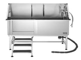 Stainless Steel Dog Washing Station, 157.48 cm Pet Grooming Tub w/ Stairs, PE Water Filter Board, V952-BXGCWYG62CSLV4J32V0