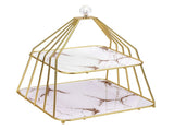 Cupcake Stand Elegant 2 Tier Iron Dessert Stand with Ceramic Serving Trays for Fruits Cakes Snacks V1294-YM0901-3118250199611