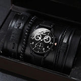 men's bracelet watch set, single calendar watch, fake three eye watch, canvas quartz watch, PU V1347-937-91694-BLK-8