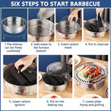 1 Piece Portable Korean BBQ Grill, Stainless Steel Round Grill with Maifan Stone Plate for Camping V1189-LC-HW-00329