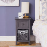 Grey Bedside Table with Wicker Basket V264-TAB-713C-LGR-1PC-1