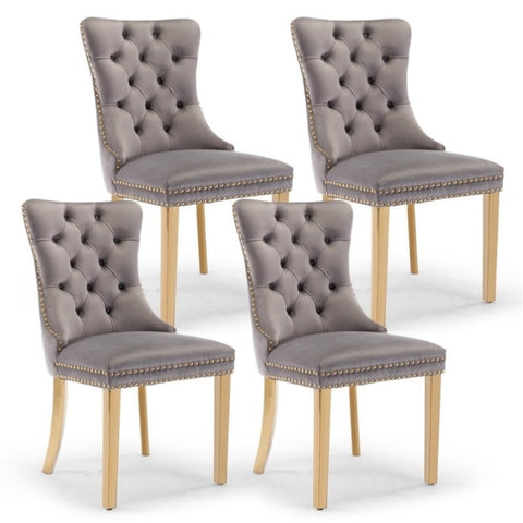 AADEN 4x Velvet Dining Chairs with Golden Metal Legs-Grey V226-SW1501GY-2