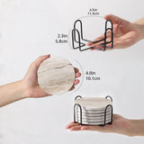 6 Pcs Black Marble Style Ceramic Drink Coasters Set with Holder, Absorbent Stone Coasters for V1366-AZ2-W-18275