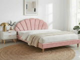 Artiss Double Bed Frame Scallop Headboard Pink Velvet with 2 Drawer Bedside Table BFRAME-SET-ROSY-BS-03