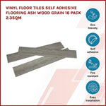 Vinyl Floor Tiles Self Adhesive Flooring Ash Wood Grain 16 Pack 2.3SQM V63-836551