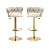 2x Height Adjustable Swivel Bar Stool Velvet Golden Base Barstools Chairs Padded Seat- Beige V255-GP1762-WH