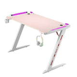 120cm RGB Gaming Desk Home Office Carbon Fiber Led Lights Game Racer Computer PC Table Z-Shaped Pink V255-D2108-120CM