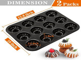2 Pack Mini Fluted Cake Pan Set, 12 Cup Nonstick Carbon Steel Mold for Mini Cakes Muffins V1188-MS-721-034