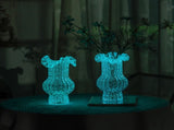 Pink Elegant Glow-in-the-Dark Glass Vase - Vintage-Style Ruffled & Ribbed Centrepiece V888-ELOSUNG32843