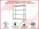 Modular Wire Storage 150x45cm Steel Shelving Chrome With Wheels For Garage Warehouse Or Kitchen V63-841191