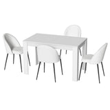 1 Artiss Dining Table and 4 Chairs Set White Sherpa DSET-120WH-VEL150-WHX4