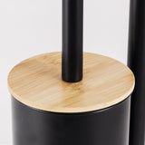 2-in-1 Iron Floor Standing Roll Paper Holder and Bamboo Lid Toilet Brush For Bathroom and V1161-860036