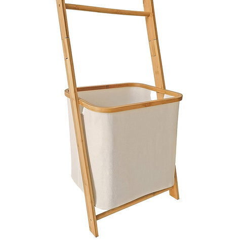 Wall Leaning Ladder Shelf with Laundry Basket Clothes Hamper Bath Towel Rack V63-840751