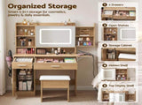Artiss Dressing Table Vanity Desk Set Stool LED Charging Station Wood FUR-AG-DRESS01N-WD-AB