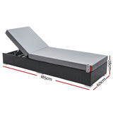 Gardeon Sun Lounge Wicker Lounger Outdoor Furniture Day Bed Adjustable Rattan Garden Cover FF-LOUNGE-BK-1PC