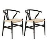 1 Set of 2 Artiss Dining Chairs Wooden Rattan Wishbone Black MO-DIN-B-01-RAT-BKX2