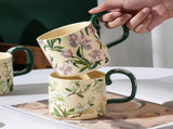 2X High-Fired Ceramic Porcelain Mug Set with Lid 400ml Vintage Floral Tea Spoon GREEN V274-HA-LA-P0024826-MUT