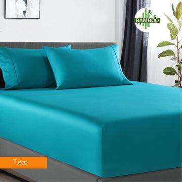 400 thread count bamboo cotton 1 fitted sheet with 2 pillowcases queen teal V517-BCFS-QTE+BCSPC