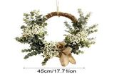 Spring Wood Front Door Wreath, 45 x 3 cm with Flowers, Greenery and Ornaments, Reusable Hanging V1366-AZ2-W-16038