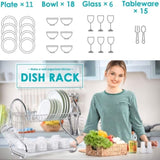 2 Tier Dish Rack with Drain Board for Kitchen Counter and Plated Chrome Dish Dryer Silver 42 25,5 V178-12689