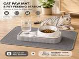 2 pcs Grey and White Cat Feeding Station with Water Dispenser & Slow Feeder Bowl Plus Cat Scratching V888-ELOSUNG53323
