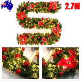 2.7M Christmas Garland with Lights Rattan Artificial Fireplace Wreath Stair Deco V201-W12360744