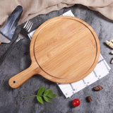 SOGA 2X 7 inch Blonde Round Premium Wooden Serving Tray Board Paddle with Handle Home Decor WODE502X2