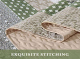Khaki Green Stripe Bloom Bedspread Coverlet 3 Piece Set V745-AC081581Q13U