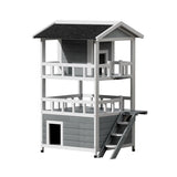 i.Pet Outdoor Cat Shelter 72cm x 72cm x 127cm Rabbit Hutch Wooden Condo Small Outdoor Cat PET-CH-R126-GR-AB