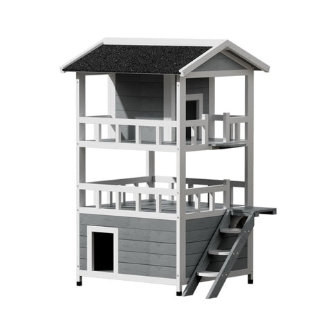 i.Pet Cat House Outdoor Shelter 72cm x 72cm x 127cm Rabbit Hutch Wooden Condo Small Dog Pet Houses PET-CH-R126-GR-AB