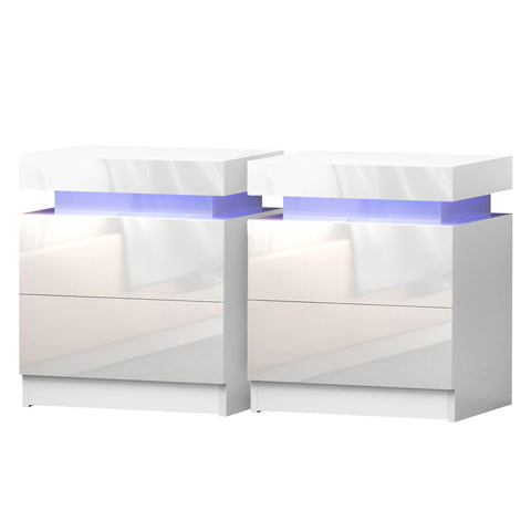 Artiss 2X Bedside Table LED 2 Drawers Lift-up Storage - COLEY White FURNI-O-LED-BS-01-WHX2