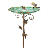 Garden Bird Bath, Large Outdoor Water Bowl, Iron Construction, 77 Cm Tall, Adjustable Height, Leaf V1366-AZ2-W-27720