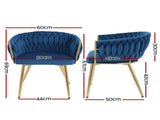 1 Set of 4 Artiss Dining Chairs Velvet Weaving Armchair Blue UPHO-C-DIN-01-VEL-BLX4
