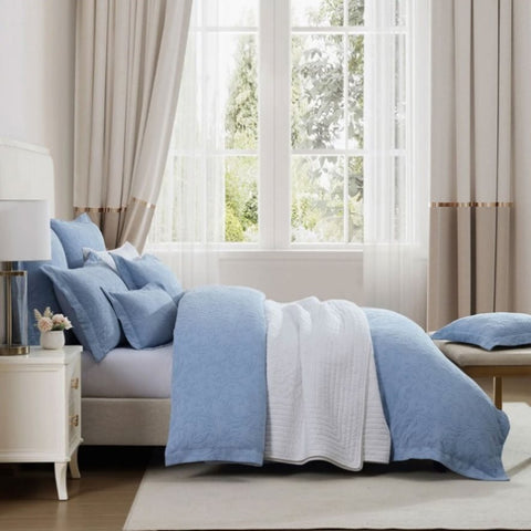 Private Collection Marbella Blue 100% Cotton Matelasse Quilt Cover Set King V442-LED-QUILTCS-MARBELLA-BLUE-KI