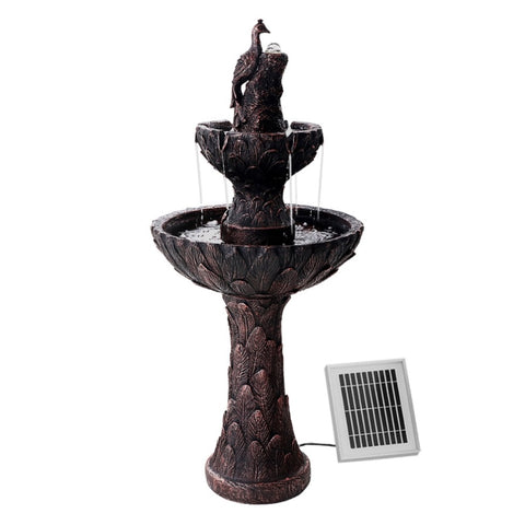 Gardeon Solar Water Feature Tier Fountain with Pump Kit Bird Bath 106CM Peacock FOUNT-PEACOCK-BK