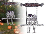 Halloween Skeleton Decorations - Hanging Bride & Groom Skeleton Couple Figurine with Welcome Sign & V1366-AZ2-W-24609