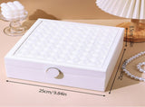 White Luxury Quilted Jewelry Storage Box with Mirror and Multi-Layer Compartments V888-ELOSUNG15441