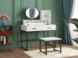 White Black Dressing Table Stool Set with LED Lights and Charging Station, 80x136cm V178-59322
