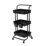 Trolley Cart Storage Utility Rack Shelf Organiser Swivel Kitchen 3 Tier BLACK V274-HA-GO37-TC-3BK