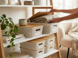 CARLA HOME Storage Bins with Bamboo Lids - 6 Pack - White - Plastic - Storage Bins 6 Pcs V178-36500