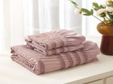 Pink Elegant Ruffle Seersucker Duvet Cover with 2PCS Pillow Shams - 3-Piece Vertical Stripe Clipped V888-ELOSUNG49362